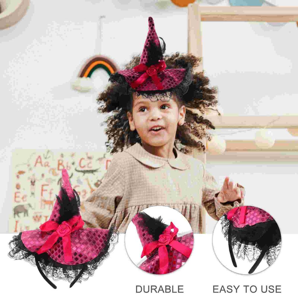 Feathered Witch Hat Headband Kids Halloween Party Costume Props Unique Style Festive Supplies Event Accessories Dress Up