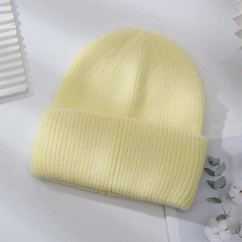 Winter Hats Woman Soft Knit Beanie Warm Rabbit Fur Hat Solid Color Slouchy Cap Casual Outdoor Fashion Solid Adult Cover Head