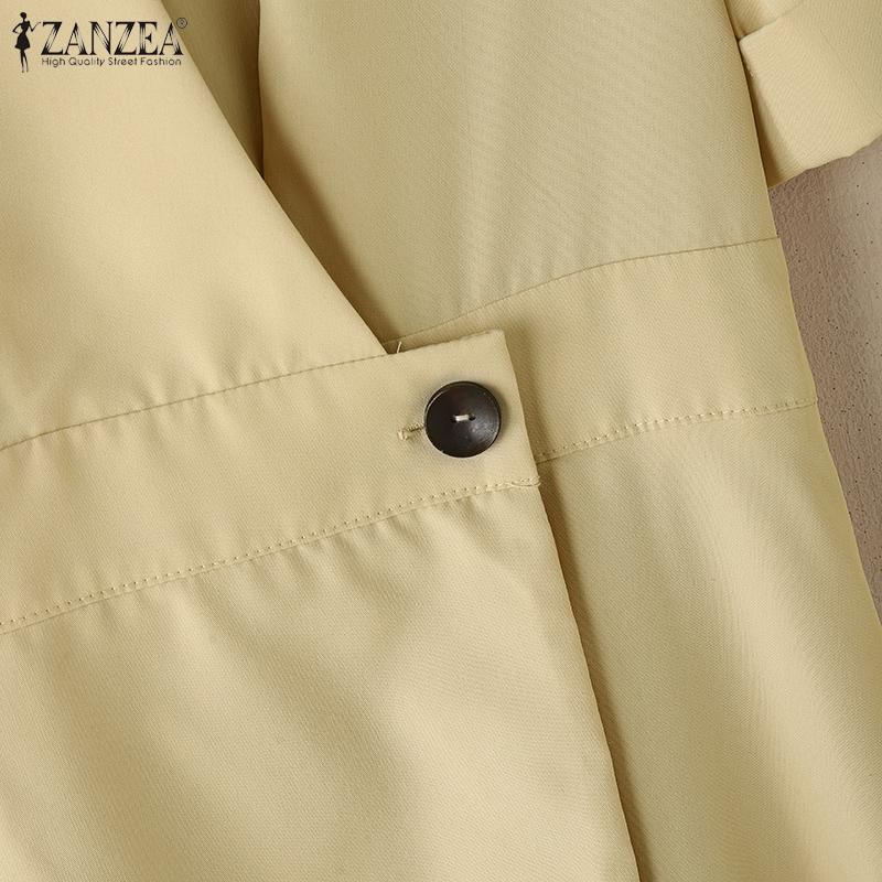 ZANZEA Women Casual Turn Down Collar Loose Summer Short Sleeve Dress