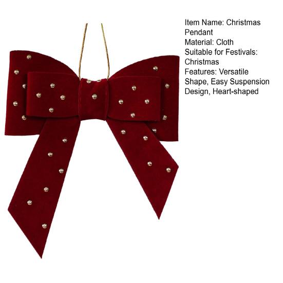 Velvet Christmas Tree Ornaments Rhinestones Heart Bow Shape Hanging Decor for Xmas Tree Window