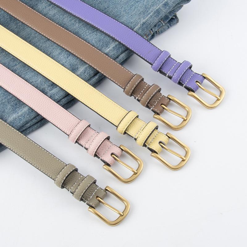 Lychee Pattern Head Layer Genuine Leather Women's Belt Cowhide with Casual Pants Spring and Summer Belt Leather