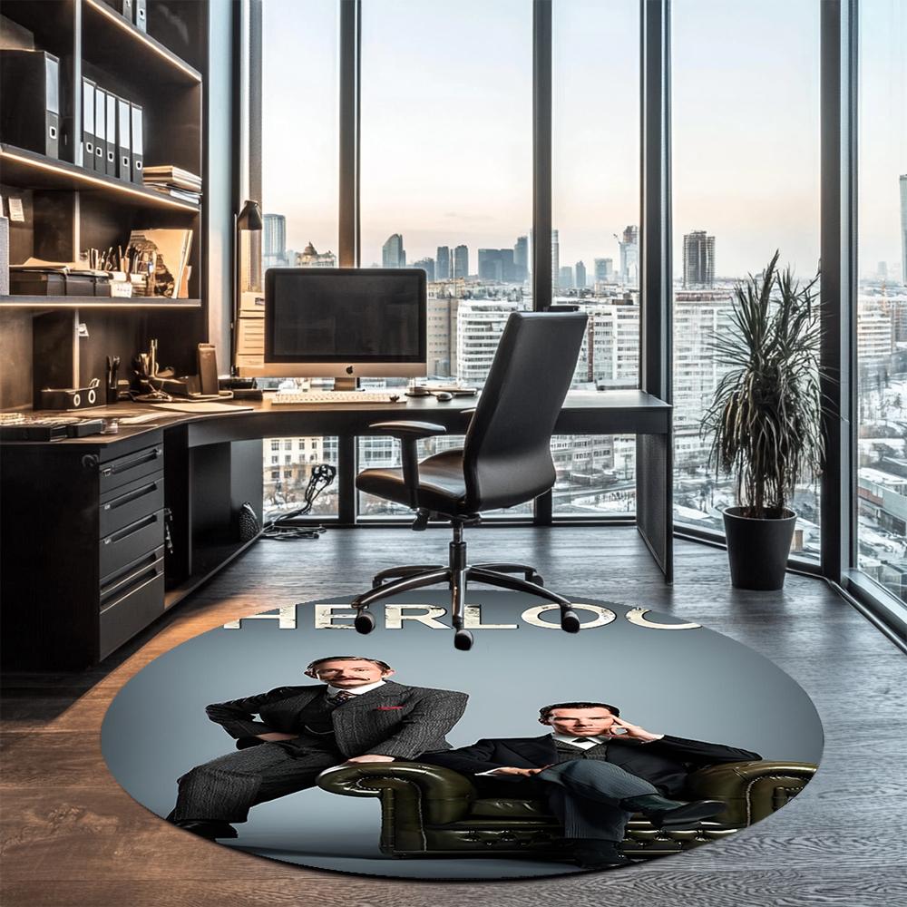 Sherlock Printed Round Rug Carpet Chair Rug Area Rug Entryway Doormats,for Office Chair Living Room Bedroom Kitchen Room.