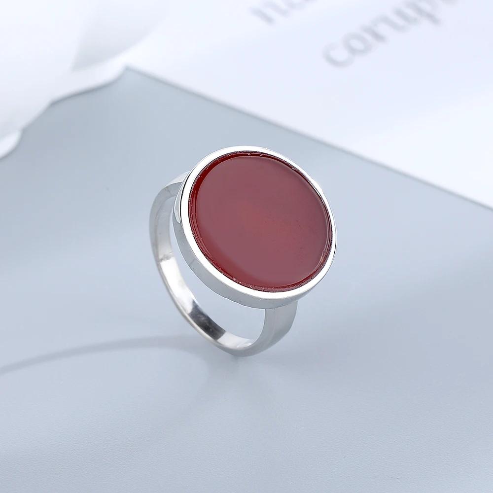 Women Ring 15MM Natural Stone Lapis Agate Malachite Brief Design Cute Ring Fashion Women Party Jewelry