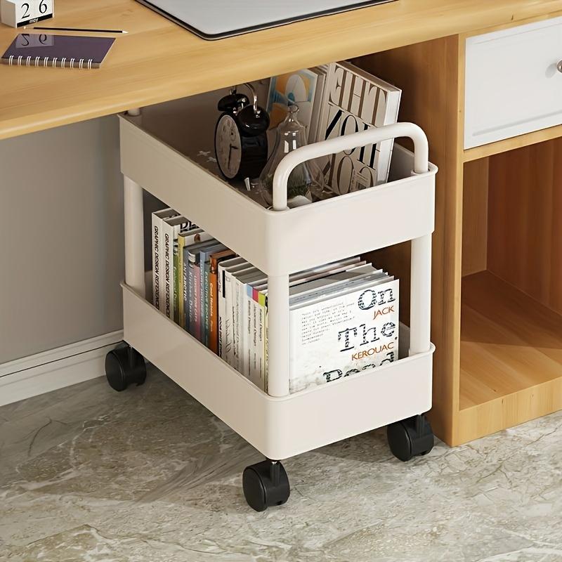 Rolling Utility Cart-Multifunctional Plastic Storage Shelves With Handle&Lockable Wheels -Ideal For Room/Office/Kitchen/Bathroom
