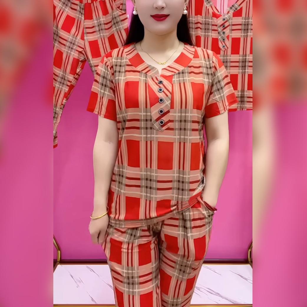 

Summer Plaid Short-Sleeved Women s Fashion Set - Stylish & Slimming 5XL (150-170 cm) оранжевый