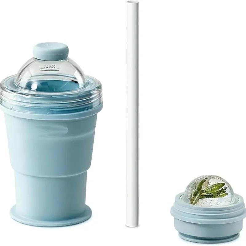 Summer 2in1 Ice Ball Cup Water Bottle Food Grade Silicone Ice Mold Portable Travel Ice Making Cup for Outdoor Camping Sports