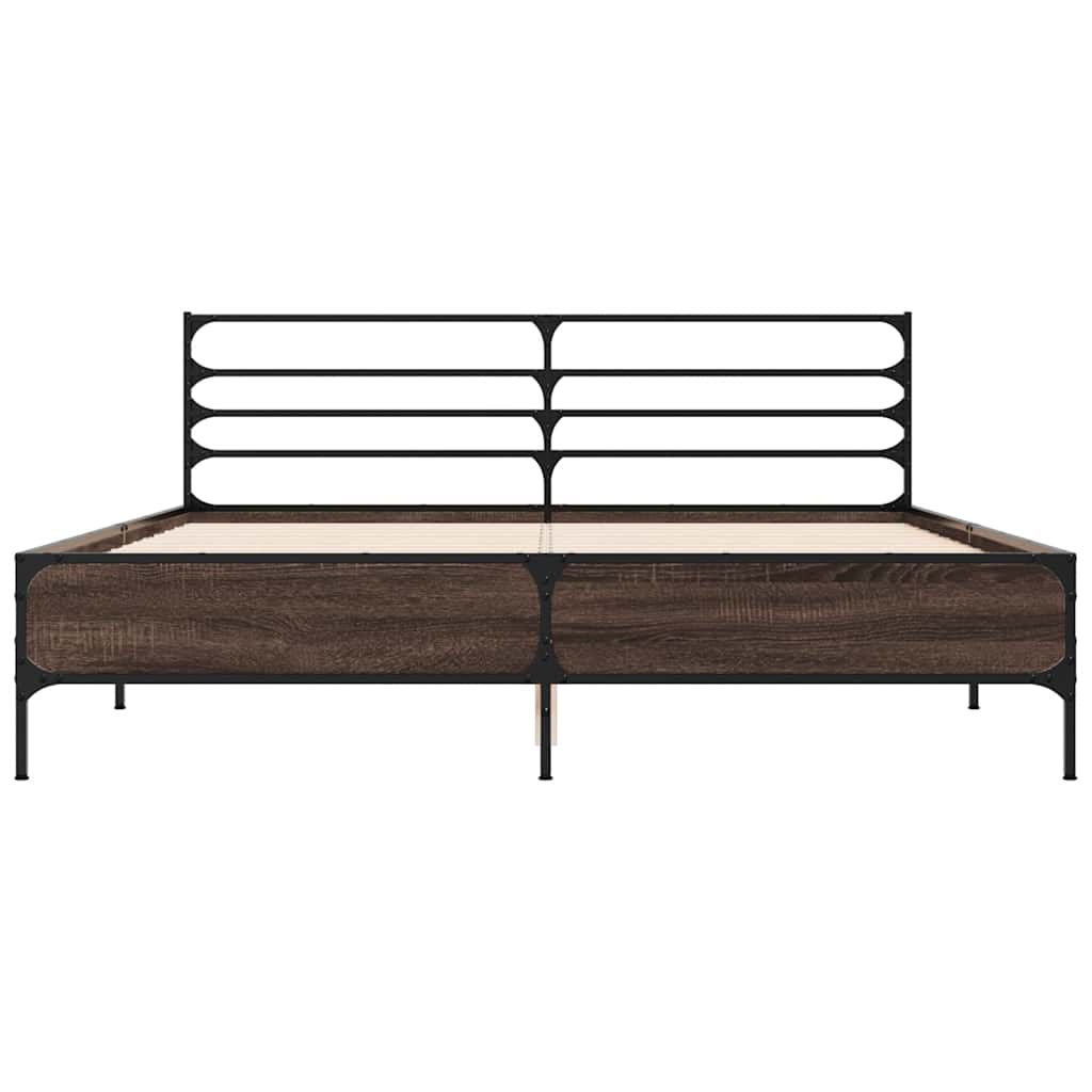 Bed Frame In Smoked Oak Finish 150 X 200 Cm Made of Wood Based Material and Metal