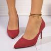 Mode Damen High Heel Schuhe Scharfe Spitze Pfennigabsatz High-Heel Pumps Schuhe Neu Wildleder Rot Blau Damen Große Größe