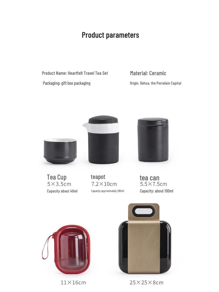 Heartfelt Portable Kung Fu Tea Set: Modern, Anti-scalding Teapot with Quick-brew Cups for Home and Outdoor Use.