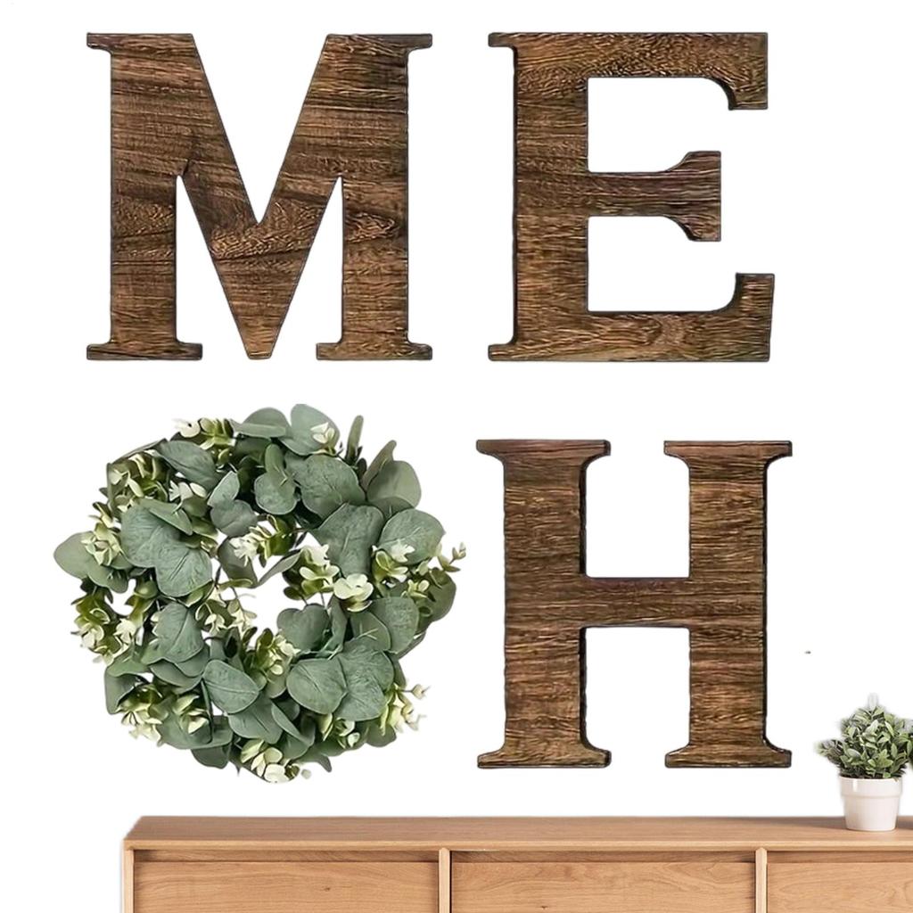 Wooden Home Letters Signs With Artificial Eucalyptus Wreaths Hanging Walls House Decorations For Living Room Kitchen Entryway