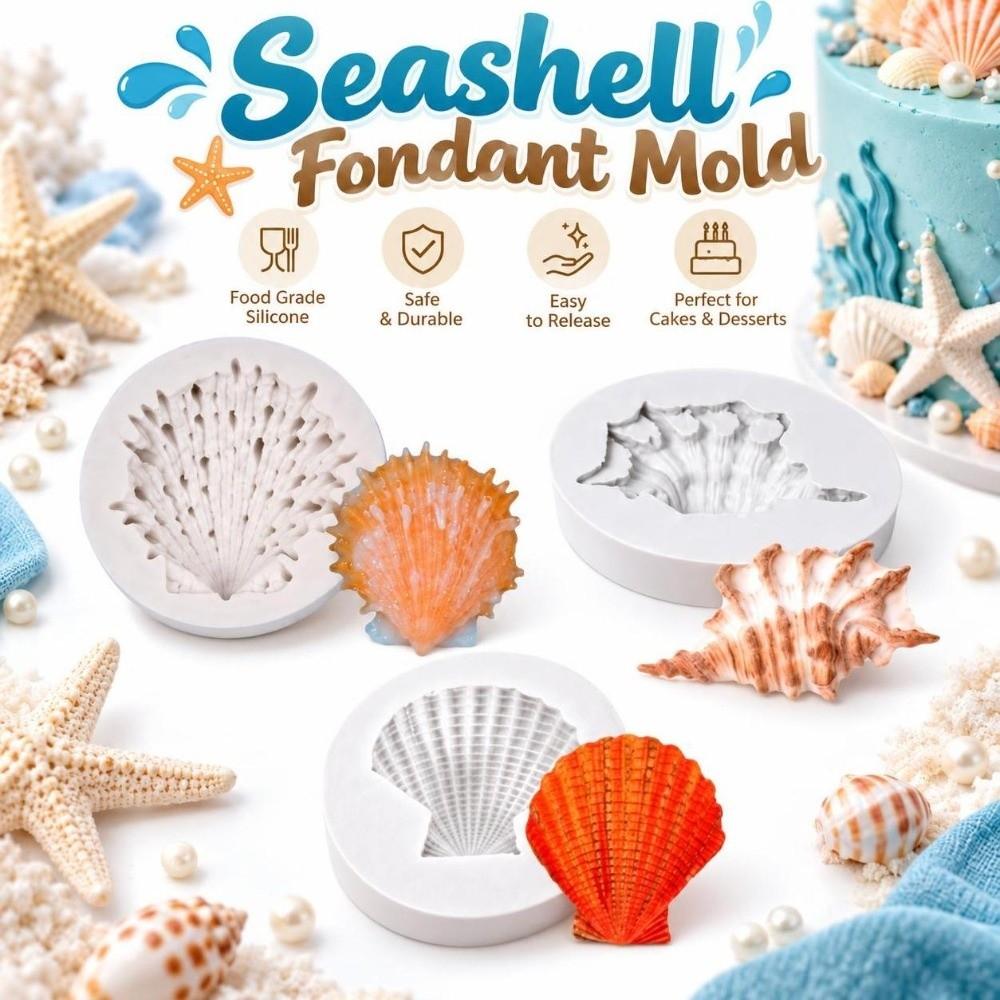 3PCS Flexible Seashell Fondant Mold Heat Resistant Conch Shell Mold Resin Crafting