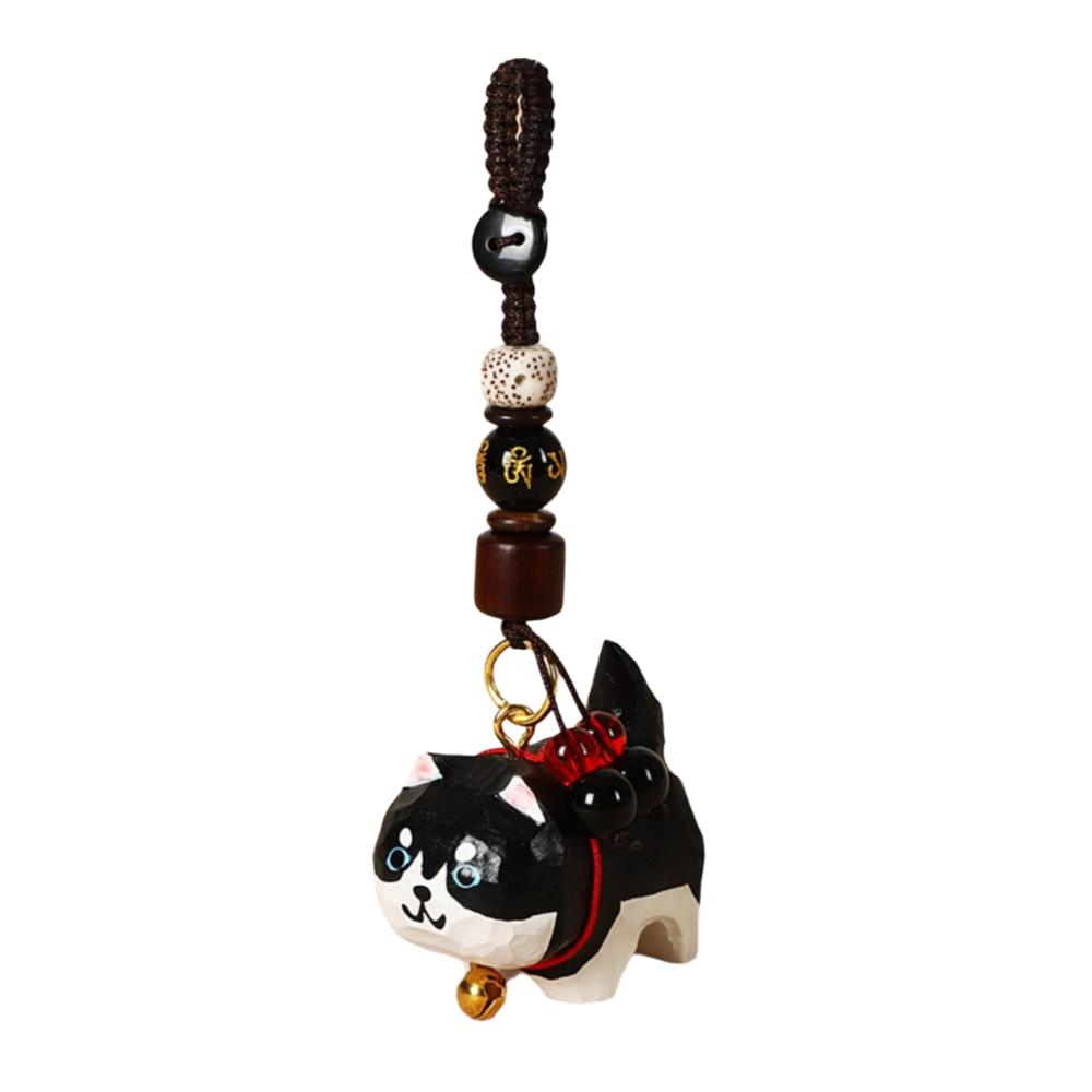 Flower Wooden Carved Dog Keychain Weave Rope Car Keyring Wood Shiba Inu Dolls Pendant  Students