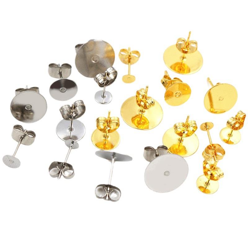100 Pack Stainless Steel Flat Post Stud Earrings 3-12mm, Gold Water Plated, No Backs Included