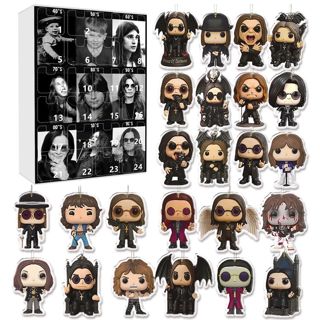 24 Days New Ozzy Osbourne Motorcycle Bell Advent Calendar Ozzy Osbourne 2D Acrylic Pendant Christmas Countdown Advent Calendar Gift