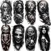 1 Sheet Scary Zombie Vampire Temporary Tattoos Halloween Horrible Evil Demon Tatoos Waterproof Realistic Fake Tattoo Stickers