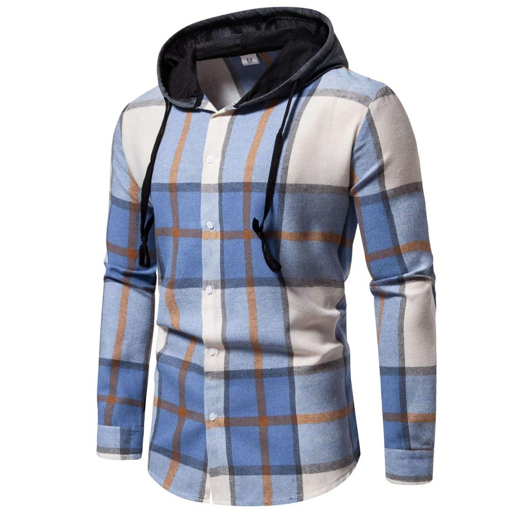 Camisas clásicas retro a cuadros para hombre, chaqueta de manga larga con capucha, camisa informal a cuadros para hombres, camisas de trabajo ligeras