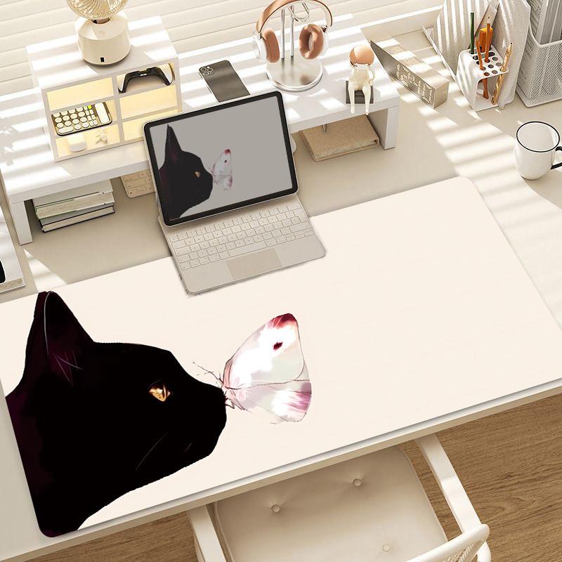 Cat Kawaii Mouse Pad Large Cute Girl Laptop Keyboard Pads Cartoon Lock Edge Wrist Mat
