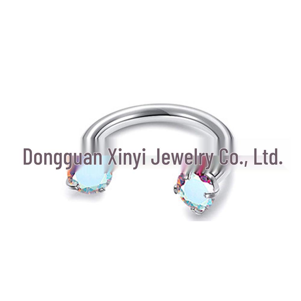 Stainless Steel U-Shaped Nose Ring with Double Zirconia