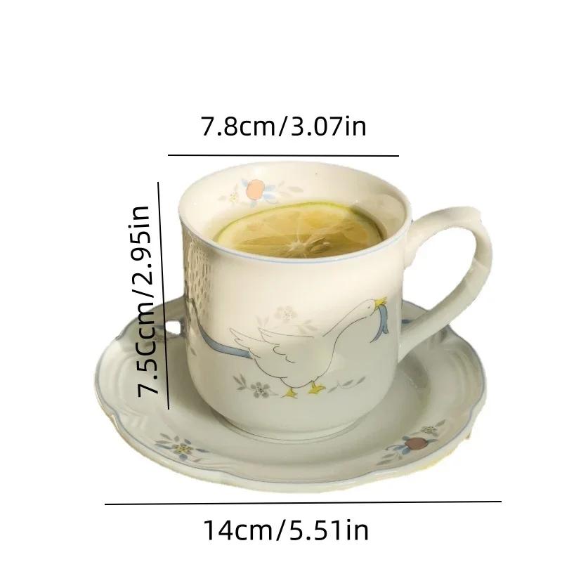 Swan Ceramic Coffee Cup & Saucer Set Korean Style Afternoon Tea Tableware Mug Dessert Plate Kitchen Mug Ceramic Cup Spoon-Free