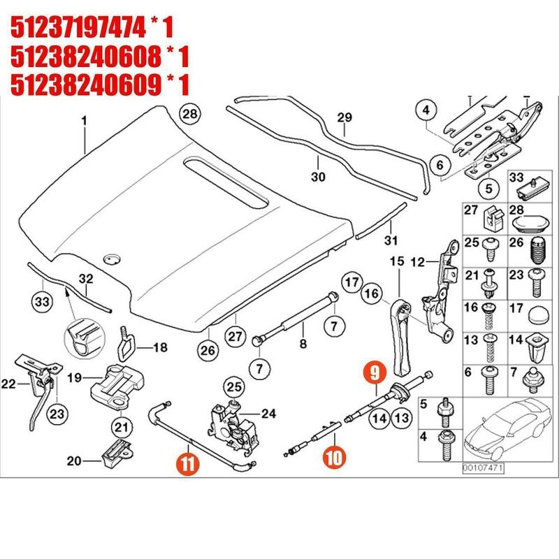 G9-3PCS Engine Hood Release Cable Bowden Cable Kit For BMW E65 E66 7Er 51237197474