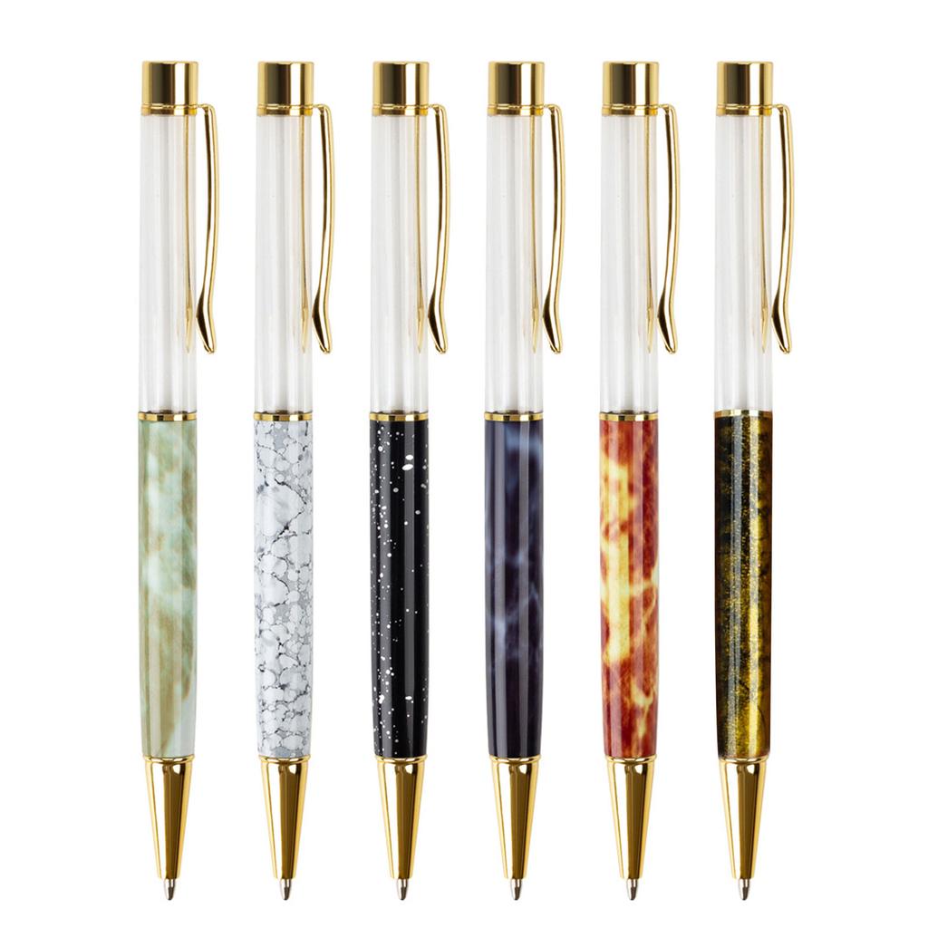 6 ks Neobvyklá kuličková pera s kovovým klipem na pero, Kancelářské podpisové pero, Otočný mechanismus, Hrot 1,0 mm, Píše hladce pro ženy, dívky