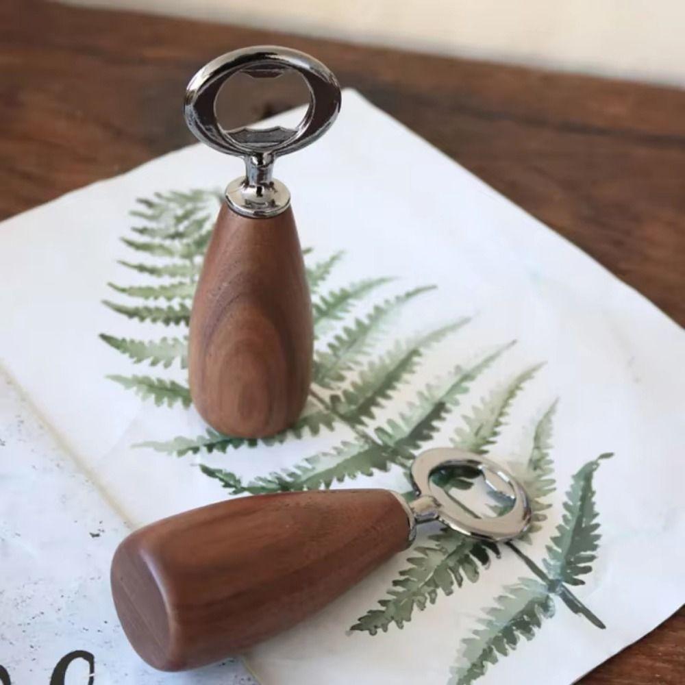 Creative Beer Can Opener Stainless Steel Wooden Bottle Opener Beer Bottle Opener Household Use