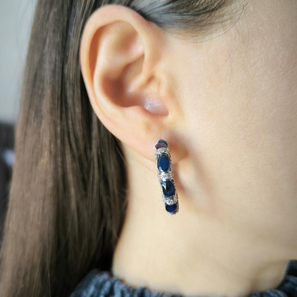 Silver Earrings with Natural Sapphire 12.763ct, Cubic Zirconia (2202660)