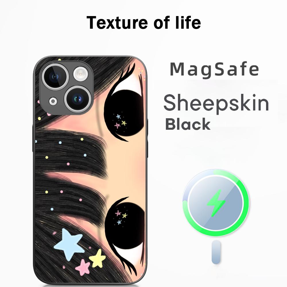 

Cute girl cartoon big eye design Phone Case For iPhone 17 16 15 14 13 12 Plus Pro Max High-end Luxury Magsafe Sheepskin iPhone 12 Pro Max