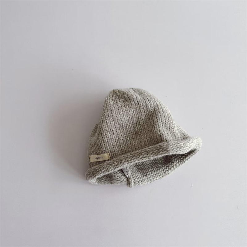 Jungen und Mädchen Baby einfache Retro Strickmütze Han Fan warm gesäumte Wollflor Mütze Tide