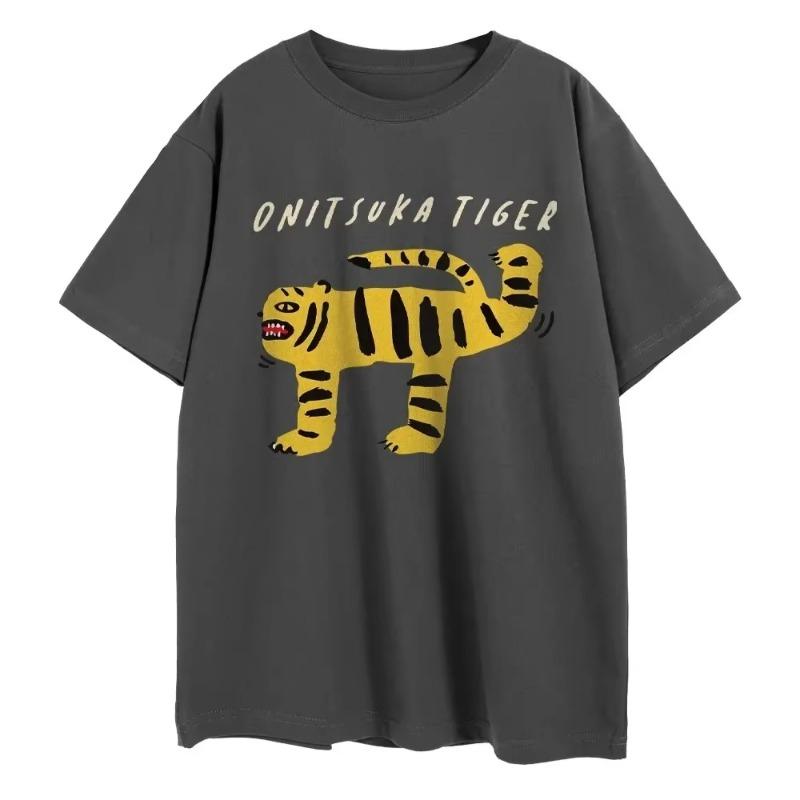 Onitsuka Tiger Cartoon T-shirt Printed Harajuku Funny T-shirt Oversized Y2k Graphic 100% Cotton Men and Women Casual Top T-shirt