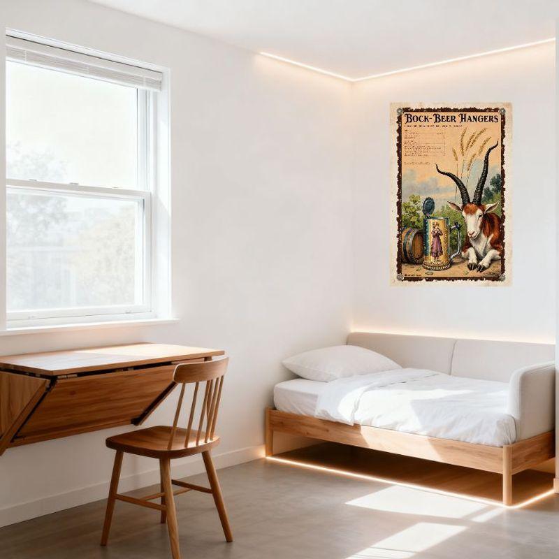 Vintage Bock Beer Hangers Goat & Beer Stein Metal Tin Sign, Distressed Aged Wall Decor for Bar Pub Home Cafe, 8x12 Inch