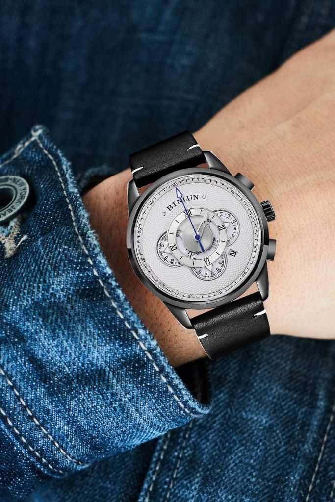 BINLUN Quartz Hand Display Date and Time Indication Multipurpose Hand Chart 30M Waterproof Black Dermal Hand Chart Men's [product]