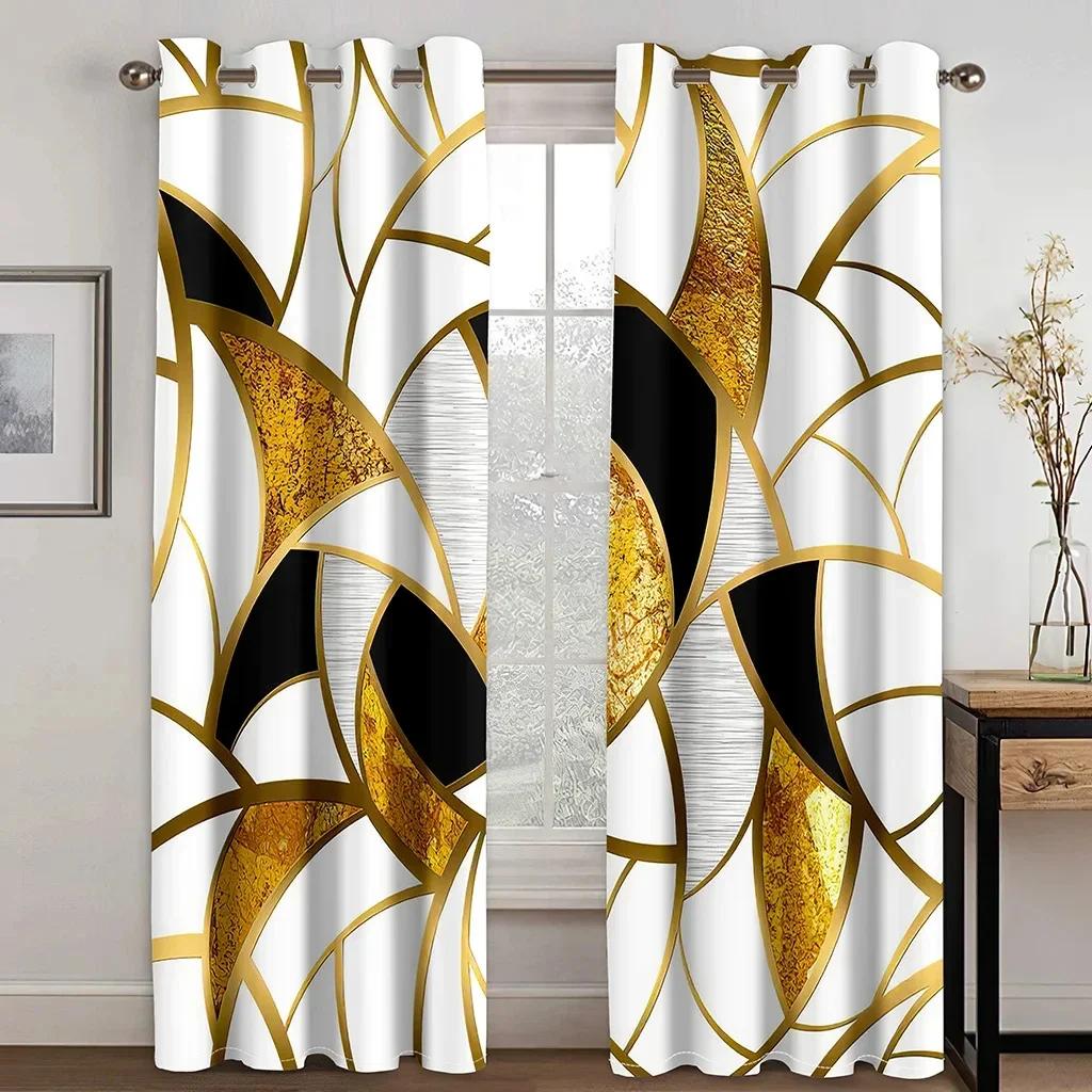 3D Luxury Black Gold Geometric Custom CheapWindow Curtains Blinds For Living Room Kids Bedroom Bathroom Kicthen Door Home Decor2