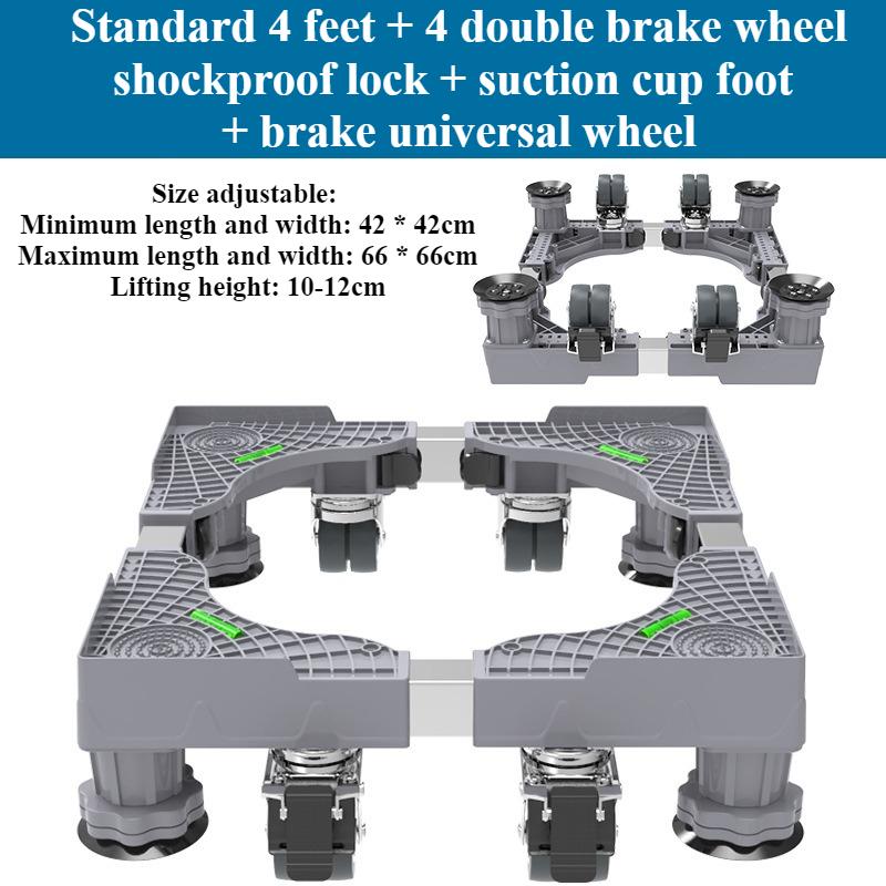 Κινητή Βάση με 4 Δίδυμους Τροχούς που Κλειδώνουν και 4/8 Ισχυρά Πόδια 44-66 εκ. Κινητό Καρότσι Μεταφοράς Επίπλων Ρυθμιζόμενη Βάση για Ψυγείο Πλυντήριο Ρούχων