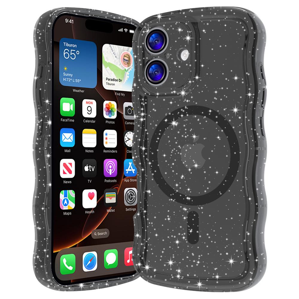 

Clear Bling Glitter Magnetic Case For iPhone 17 16 15 Pro Max Plus Shockproof Protective Soft Silm Wavy For Magsafe Phone Cover iPhone17 Pro