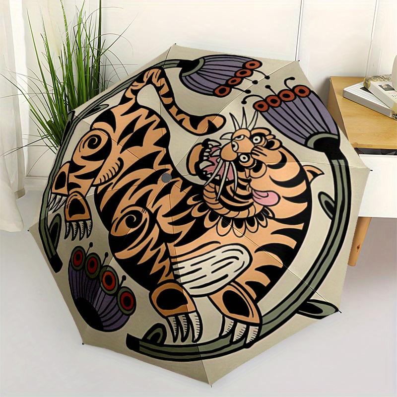 1pc Tiger Tattoo Design Automatic Open/close Folding Umbrella, Compact Portable Travel Umbrella, Durable Construction yy250809128