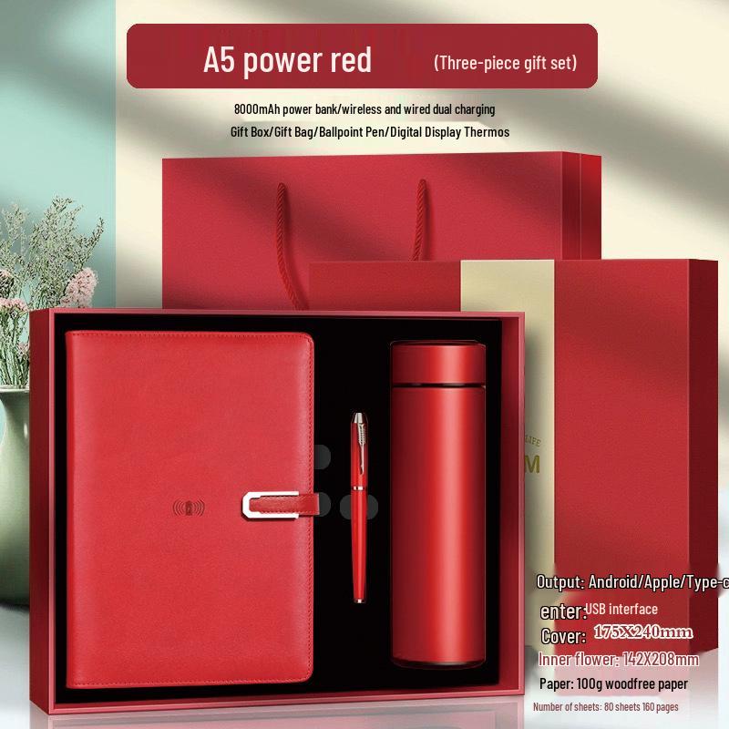 A5 Multi-Function Notebook Gift Set with USB & Wireless Charger - Customizable Logo Option