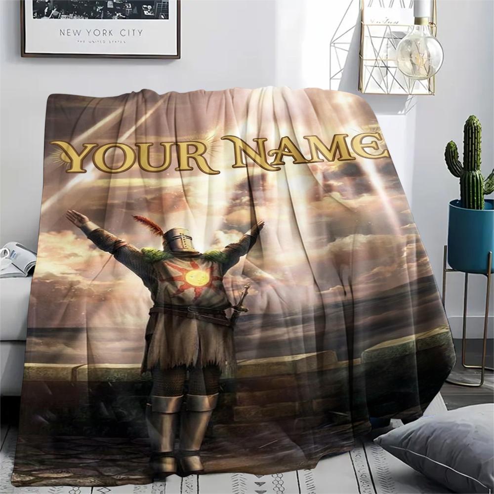 1PC Custom Name Dark Souls Patterned Flannel Blanket Suitable For All Seasons for Home Decor Warmth and Comfort Gifts Holiday Present