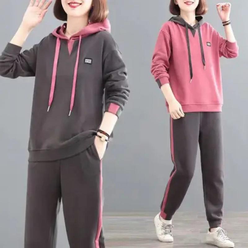 Suit Women's Autumn Long-sleeved Sweatshirt and Sweatpants Two-piece Set Large Size Loose Women's Solid Color Simple Casual Suit