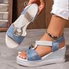 Women's Sandals Summer New Wedge Heeled Sandals Fashioon Casual Platform Sandal Metal Buckle Fish-mouth Sandals Sandalias Mujer