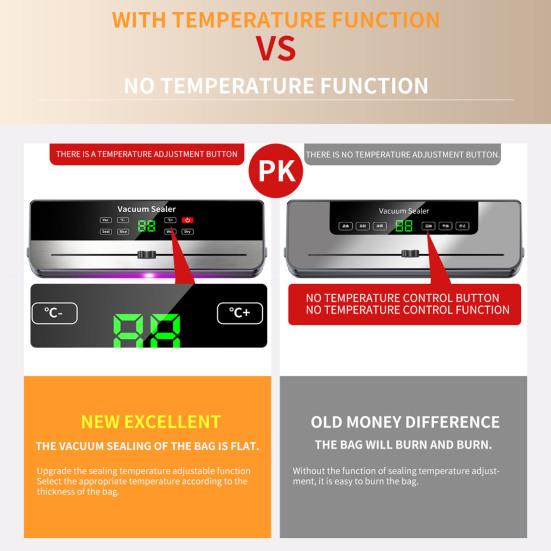 Electric Vacuum Sealer Machine Adjustable Seal Temperature Built-in Cutter Portable Food Sealer Touch Screen Bag Sealer for Kitchen Home Use