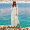 Bohemian Lace Tassel Long Dress for Women Casual V Neck Solid Color Large Size Lady Dress