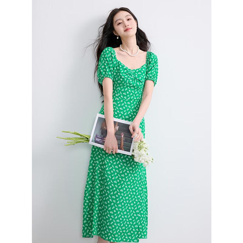 

Sancai 2025 Summer French Floral Puff Sleeve A-line Long Dress L (165/88A)