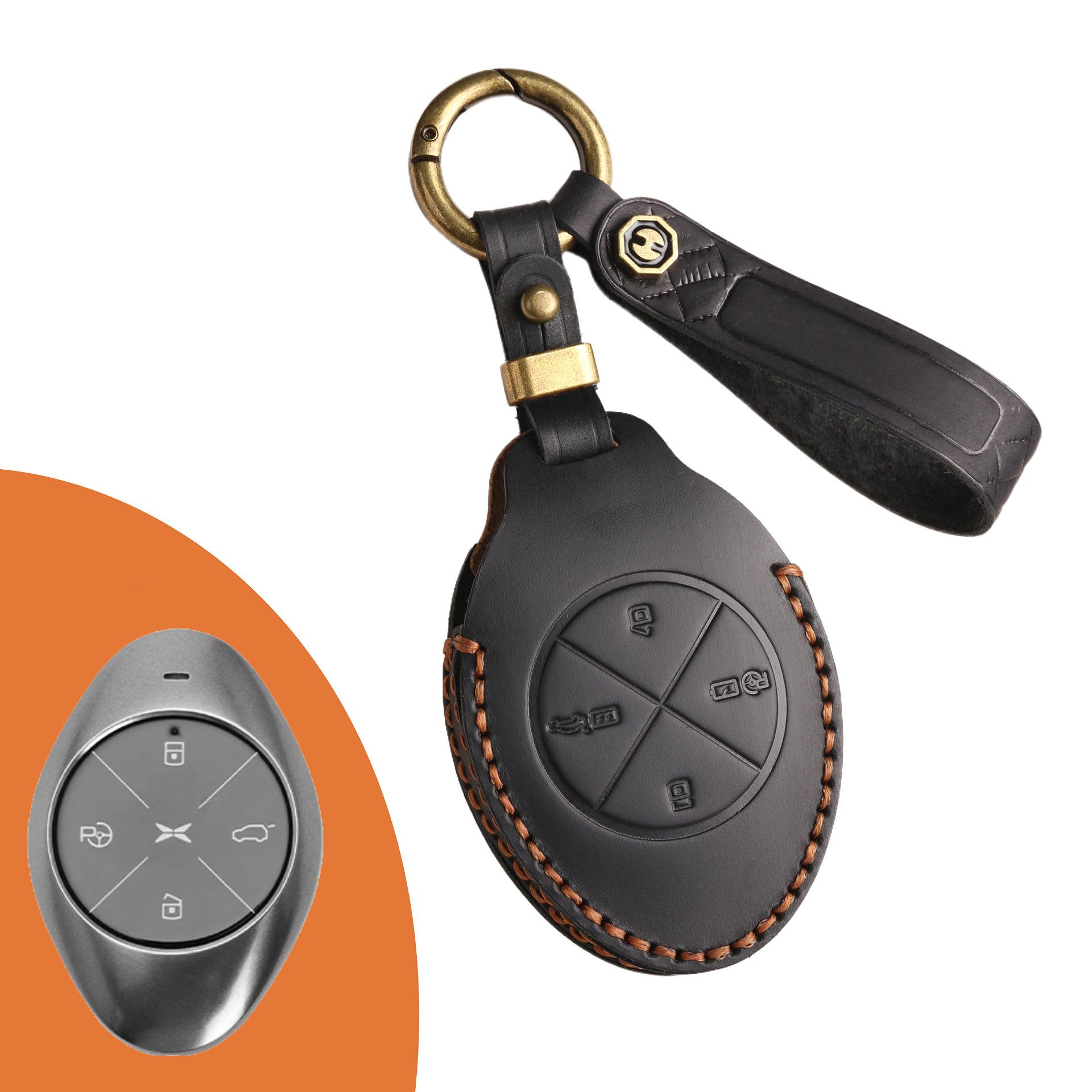 

Applicable to XPeng Motors key case P7 genuine leather G3 key case high-end car all-inclusive cowhide protective case handmade чёрный