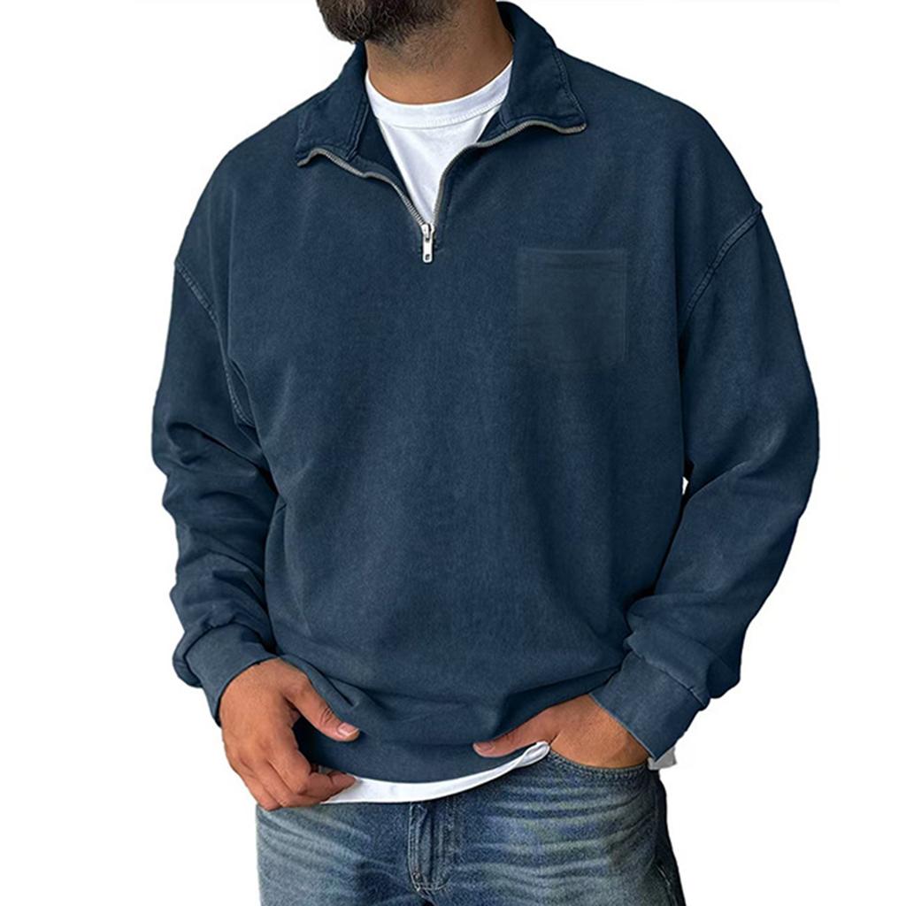 Men's Pullover Mock Neck Cotton Sweatshirt  Solid Long Sleeve Top For Fall Winter