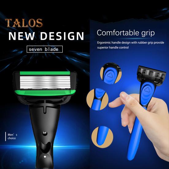 Manual Razor with 5 Blade Refills 7 Layers Stainless Steel Blade Rubber Handle Men Women Hair Beard Trimmer Remover Shaver Tool