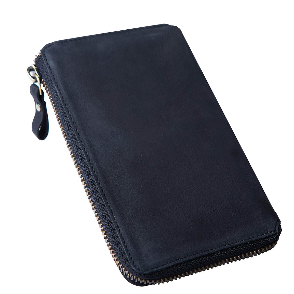 

JAPAN FACTORY Men s Genuine Leather TIDY2.0 Long Wallet, Lightweight, Compact, Holds 15 Cards, Key Pocket, Black
