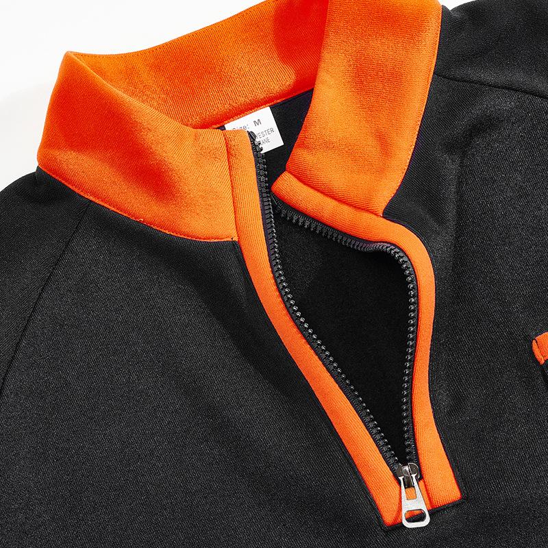 Men's Fleece-Lined Zip-Up Sweatshirt with Stand Collar and Patchwork Design