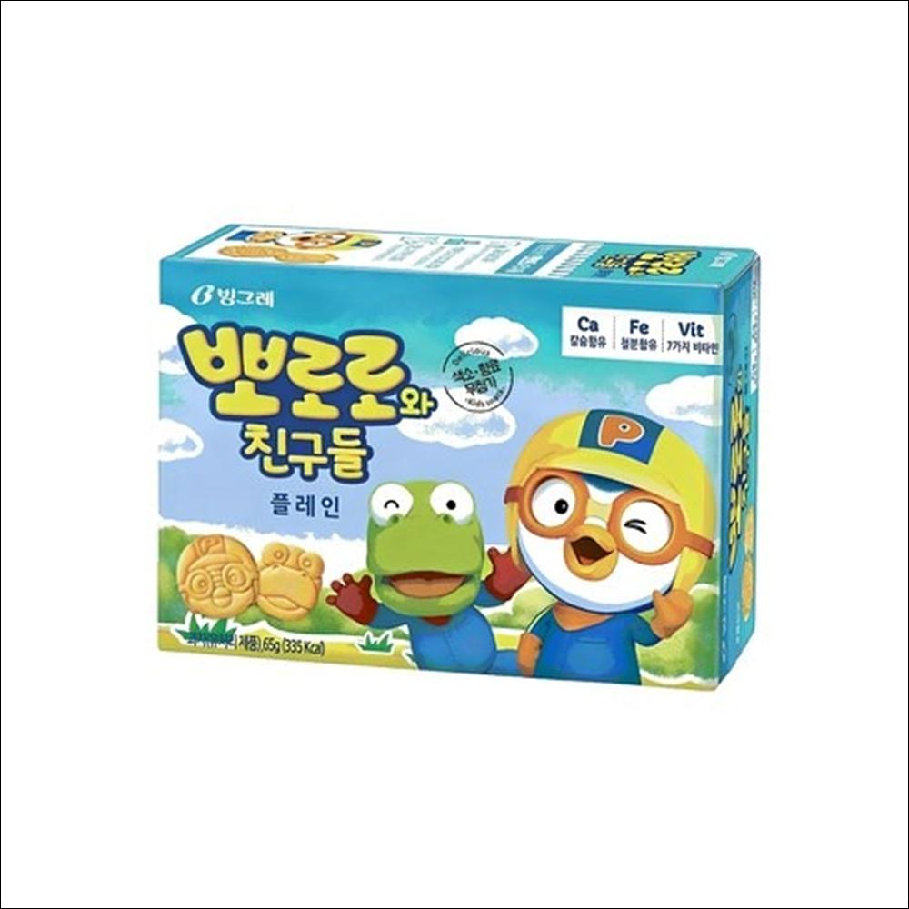 Binggrae Pororo and Friends Plain Crackers 65g (3 Pack) - Shelf-stable Dry Biscuits, Long Shelf Life Healthy Kids Snack