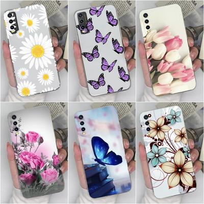 Para Vivo Y02 Y10 Y11 Y12 Y20 Y21 Y30 Y33 Y35 Y36 Capa Protetora À Prova de Choque Transparente Silicone Macio TPU Borboleta Flor Para Vivo Bumper